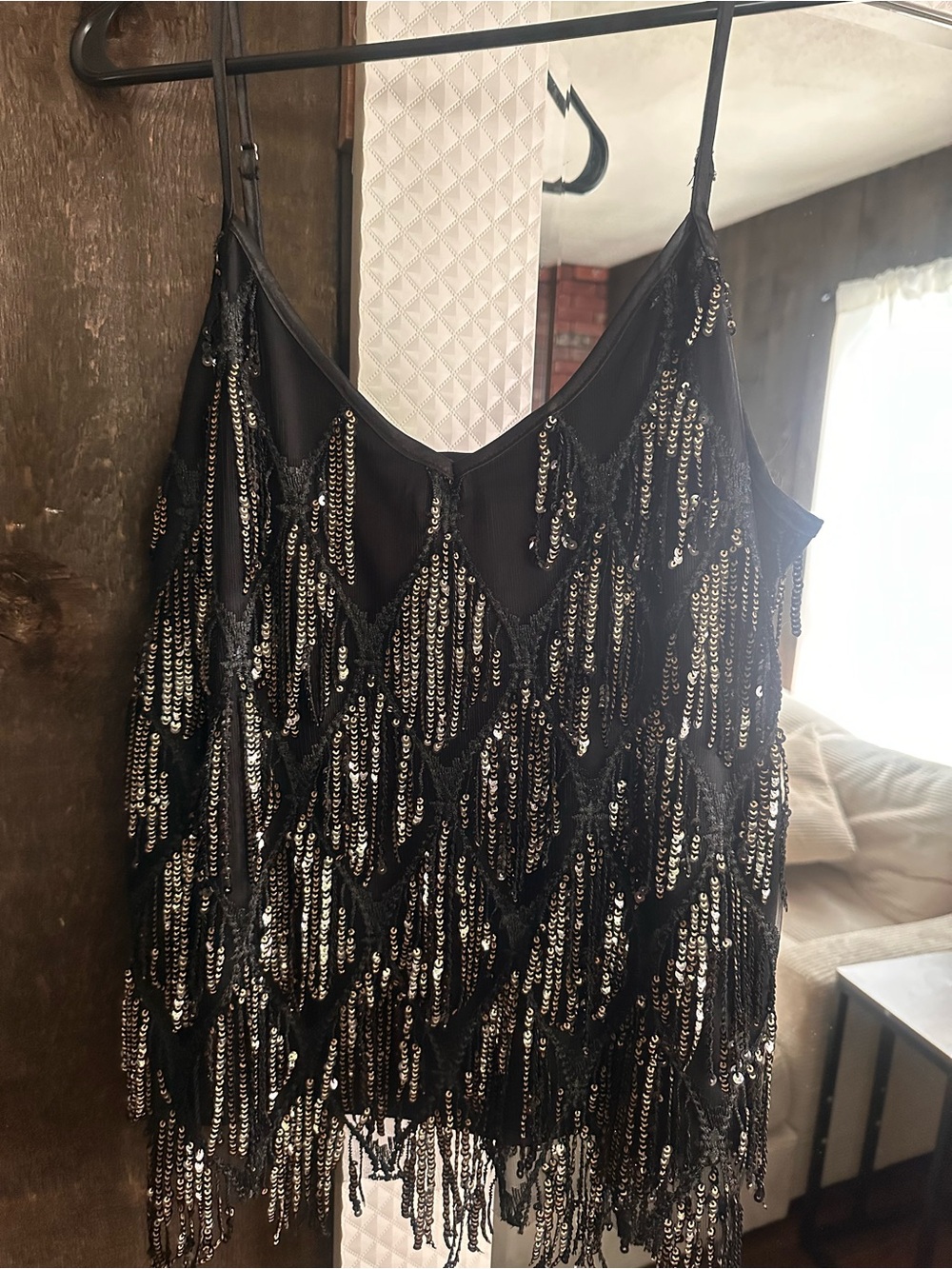 Aqua Black Sequin Fringe Tank
